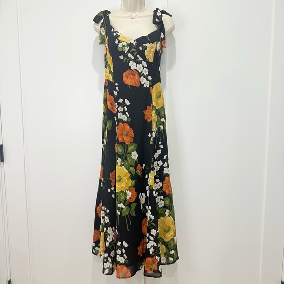 Reformation Nadira Midi Dress Louisa Floral Tie Straps Size 8 Black Vacay Beachy - Picture 6 of 15
